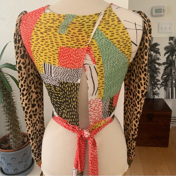 blink London Multicolored long sleeved faux wrap top w wrap tie sash at hem - Picture 5 of 16